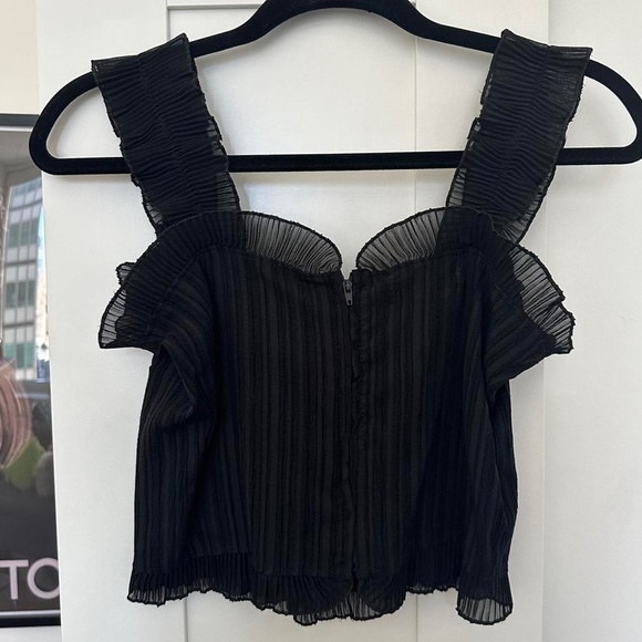 Black Ruffle Lace Up Top - Picture 3 of 4